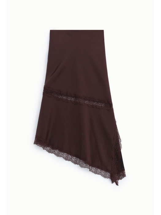 Jupe asymétrique satinée avec dentelle