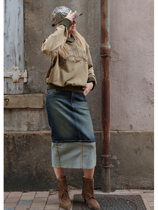 Jupe midi en jean à revers