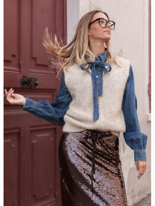 Gilet Sans Manches A Capuche Beige