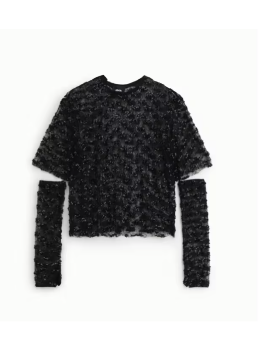 Top noir texturé avec manches amovibles