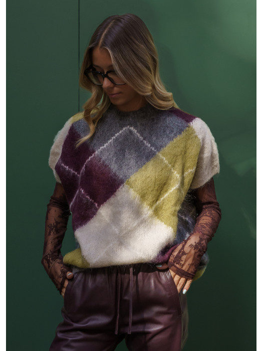 Pull sans manches à carreaux