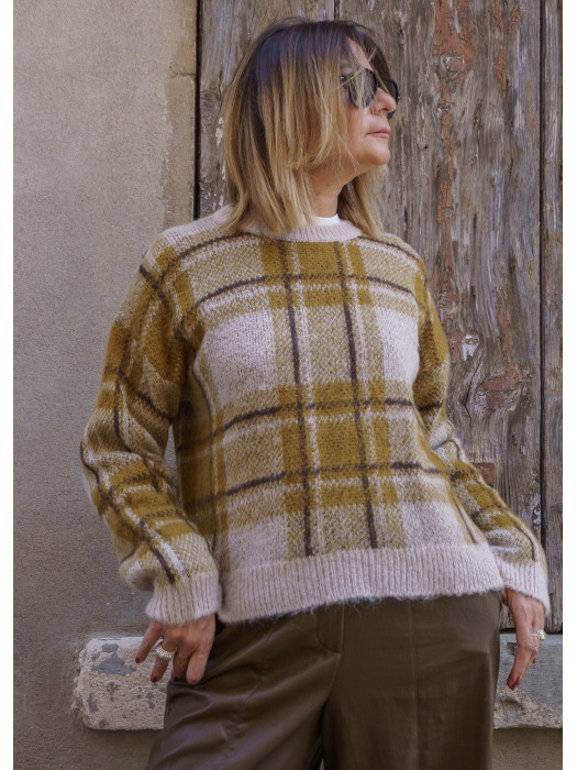 Pull Carreaux Marron Huile