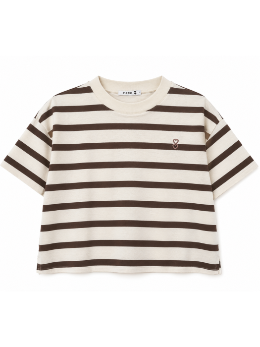 T-shirt rayé écru et marron