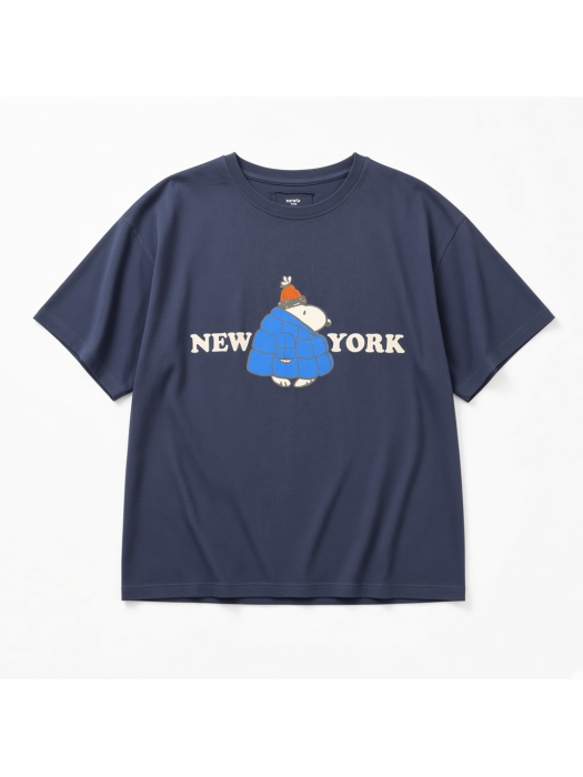 T-shirt bleu marine imprimé New York