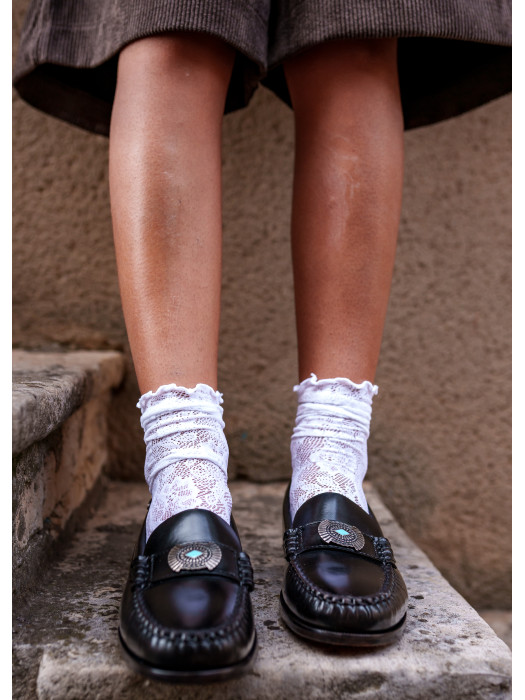 Mocassins noirs à bijou turquoise