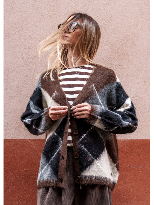 Cardigan à losanges avec manches longues et boutons