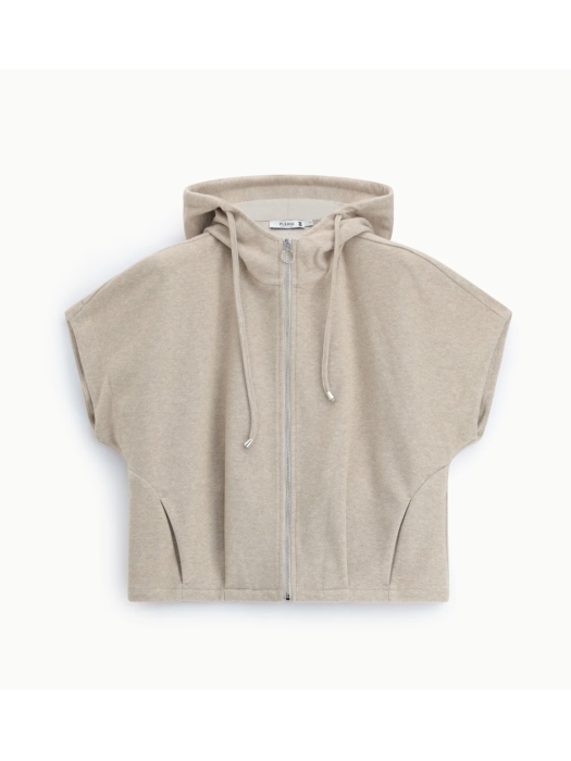 Sweat à capuche court zippé beige